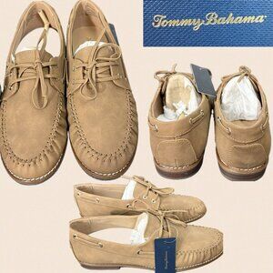 Tommy Bahama Brown Cognac Faux Suede Lace-up Detail Nahara Boat Loafer Shoes-8M